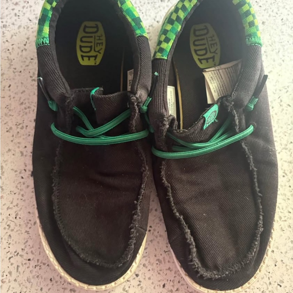 Hey Dude Black and Green Slip-On Shoes